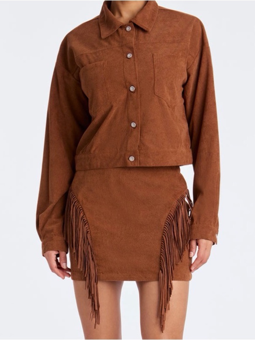 Brown Suede Fringe Mini Skirt - Women CORDUROY